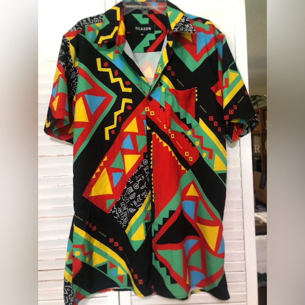 Reason Men's Multicolor Geometric Shirt Medium